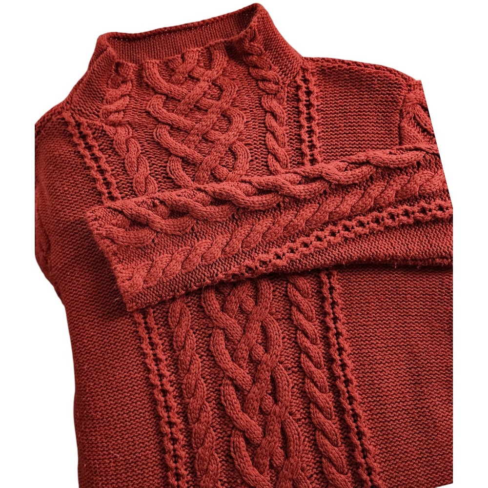 St John's Bay Women's Cable Knit‎ Red Mock Neck Sweater Pullover XL Holiday Cozy